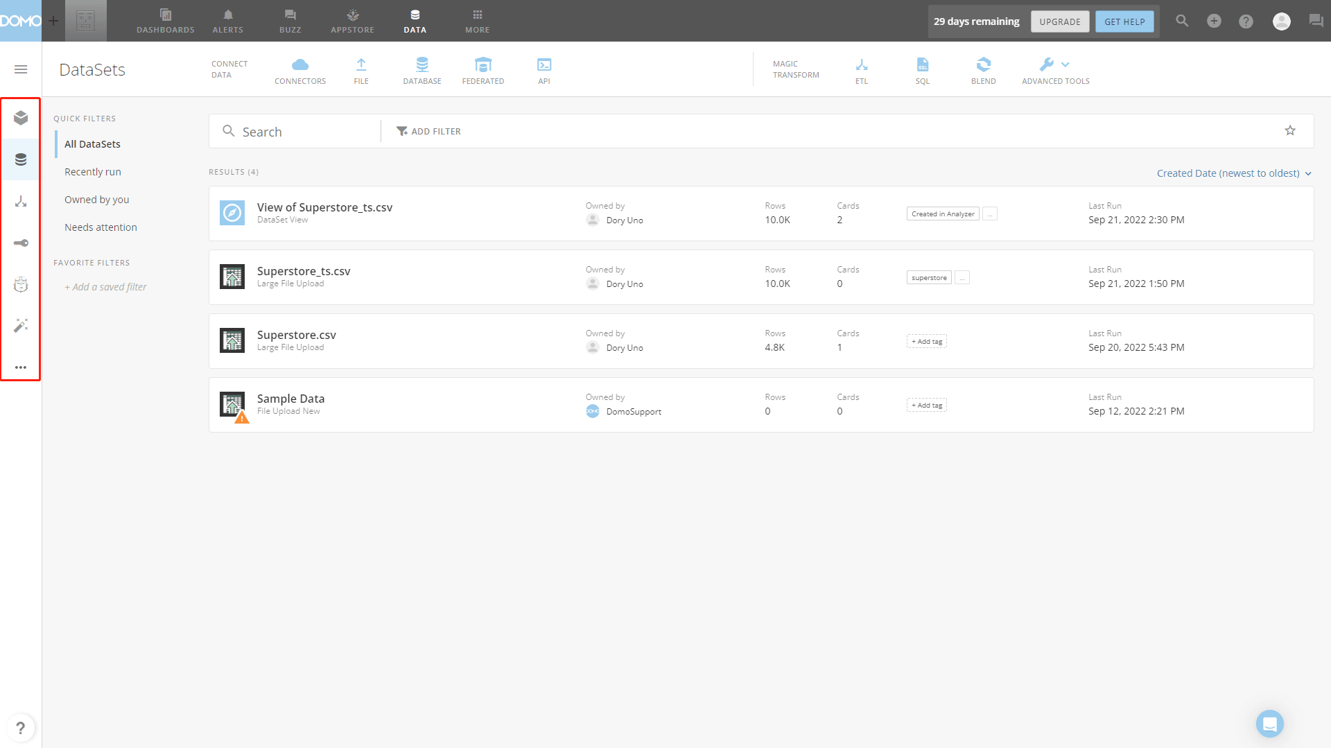 Figure 2-5 Left navigation bar - Domo