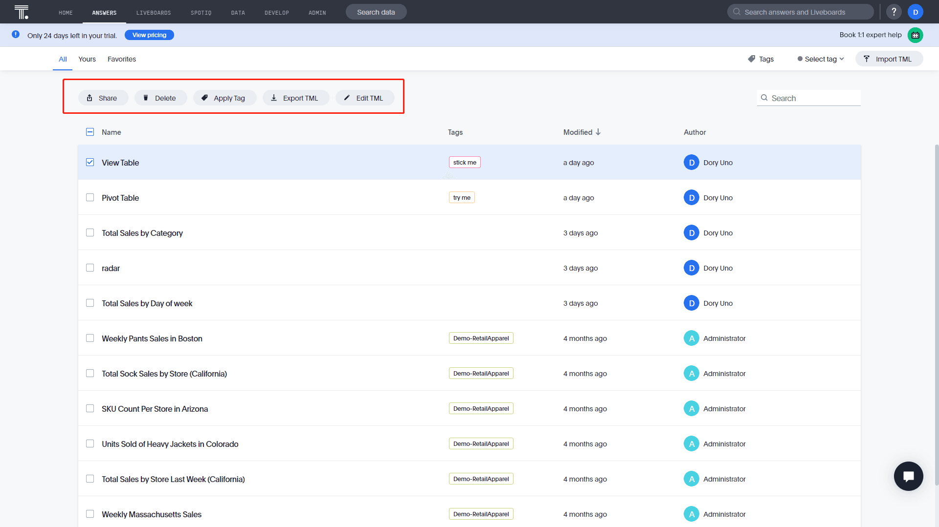 Figure 2-10 Operations - ThoughtSpot