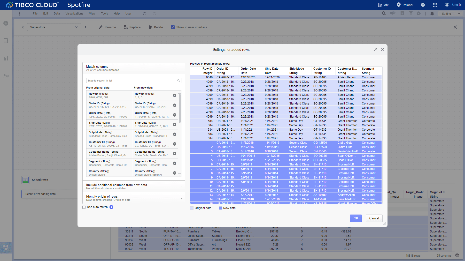 Figure 2-30 Add rows - Tibco Cloud Spotfire