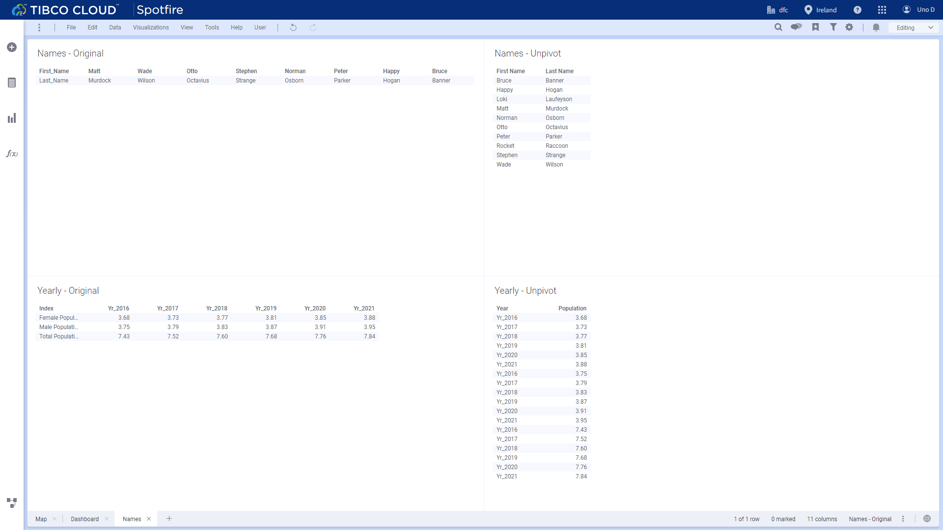 Figure 2-34 Unpivot - Tibco Cloud Spotfire